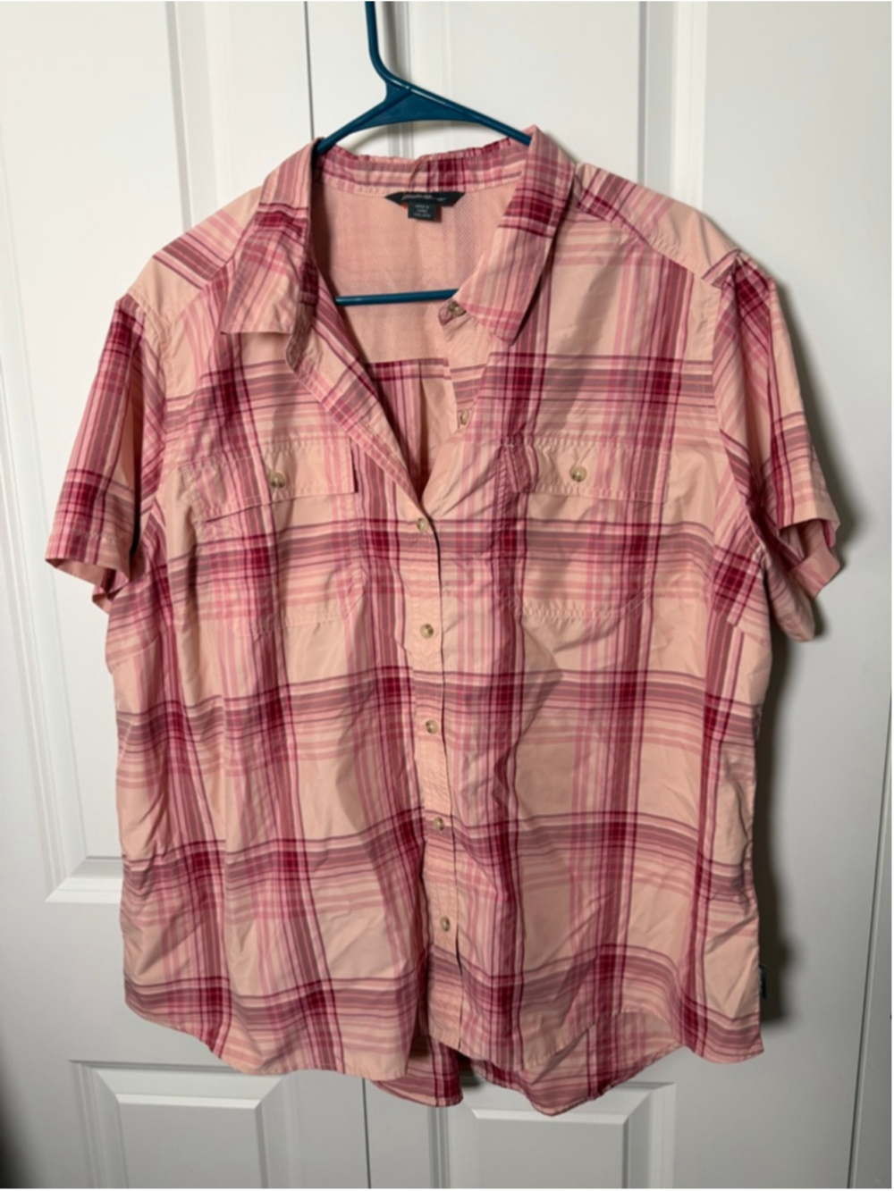 Eddie Bauer Pink Red Plaid Button Down Shirt Plus Size XXL